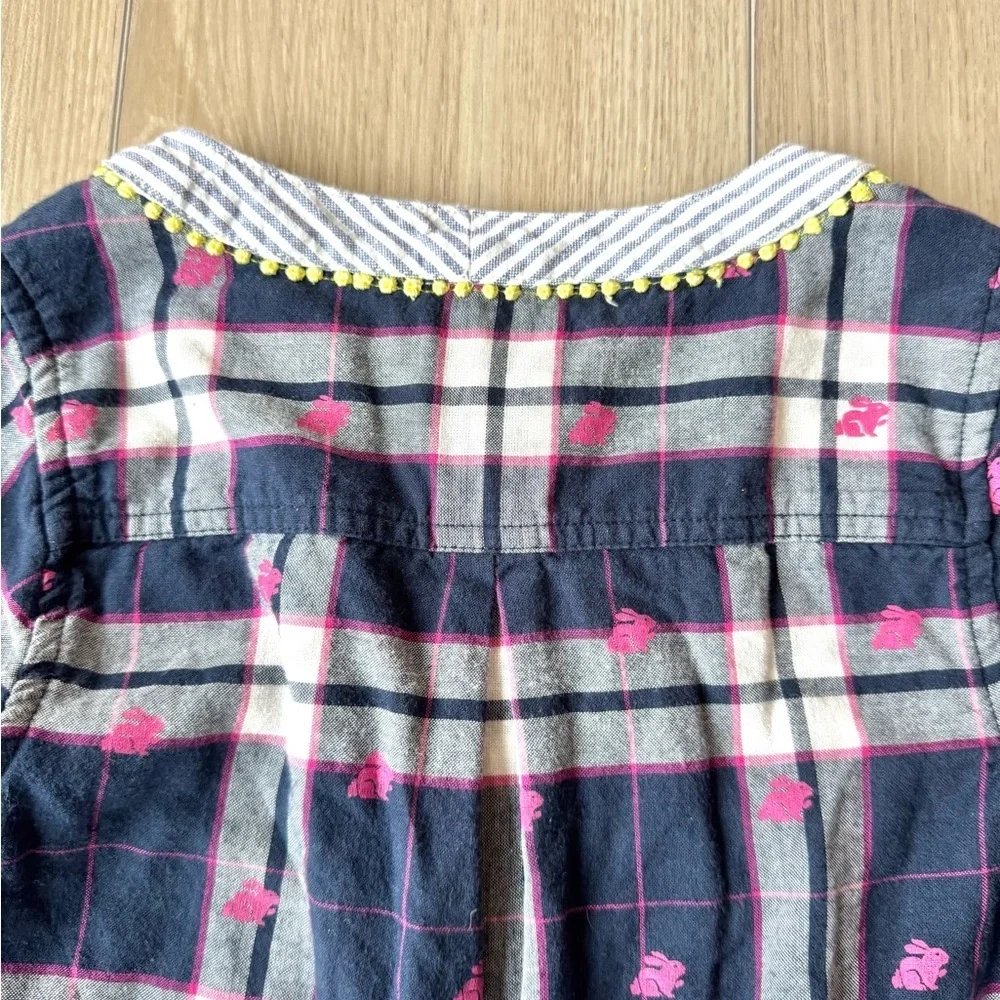 Hatley Girls Pink Blue Check Bunny Rabbit Cotton Dress  Size 8 EUC Easter